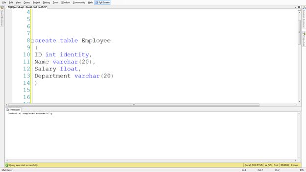 Create a schema of a table 